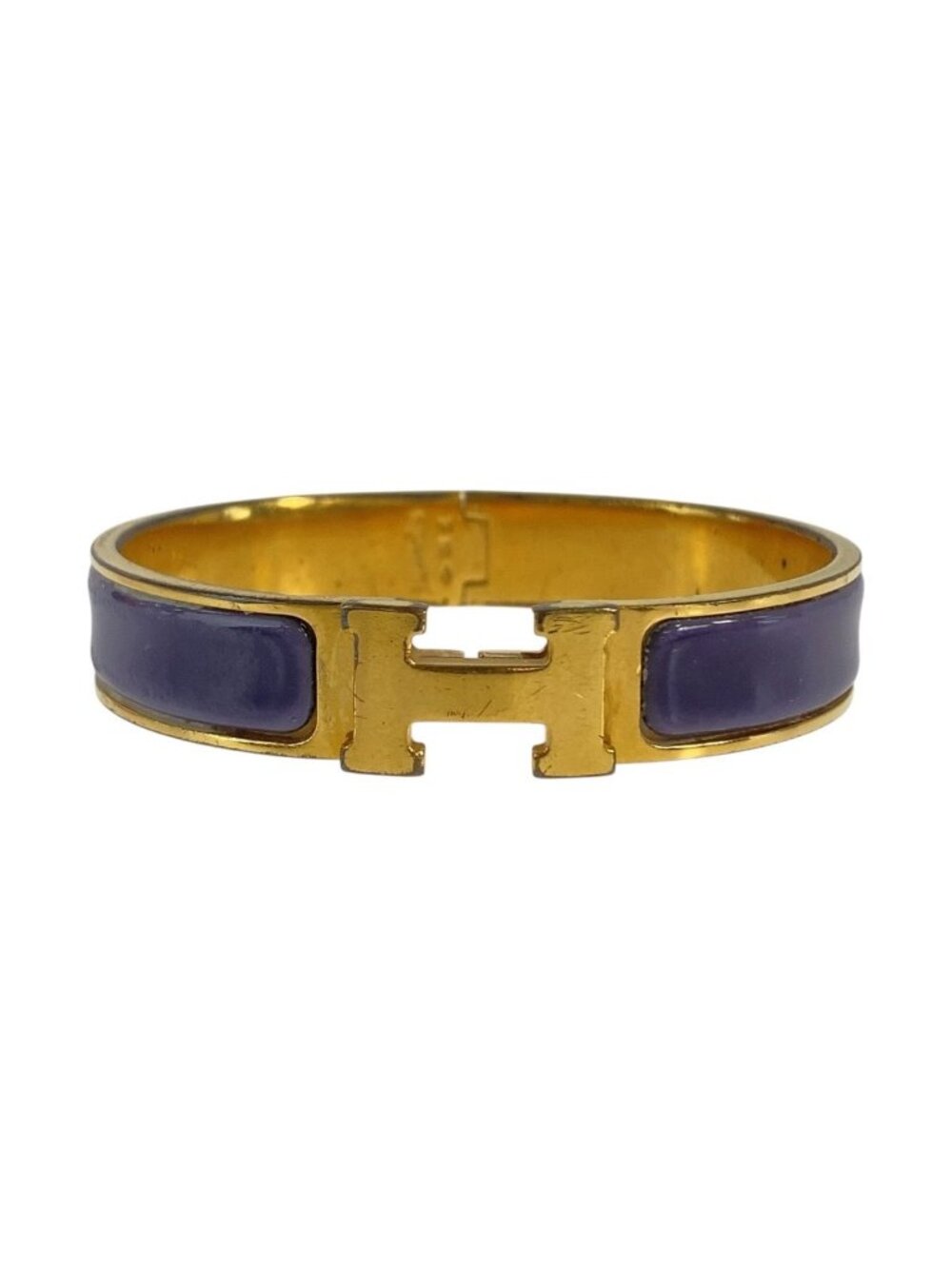 Hermes Anemone Clic H Purple Gold Enamel Metal Bangle Bracelet